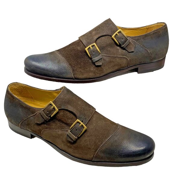 Billy Reid Leather Double Monk Strap Burnish Cap Toe Dress Shoe - Picture 9 of 13